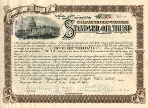 Standard Oil Trust signed by J.S. Bache, Archbold, and Tilford - 1895 dated Autograph Stock Certificate